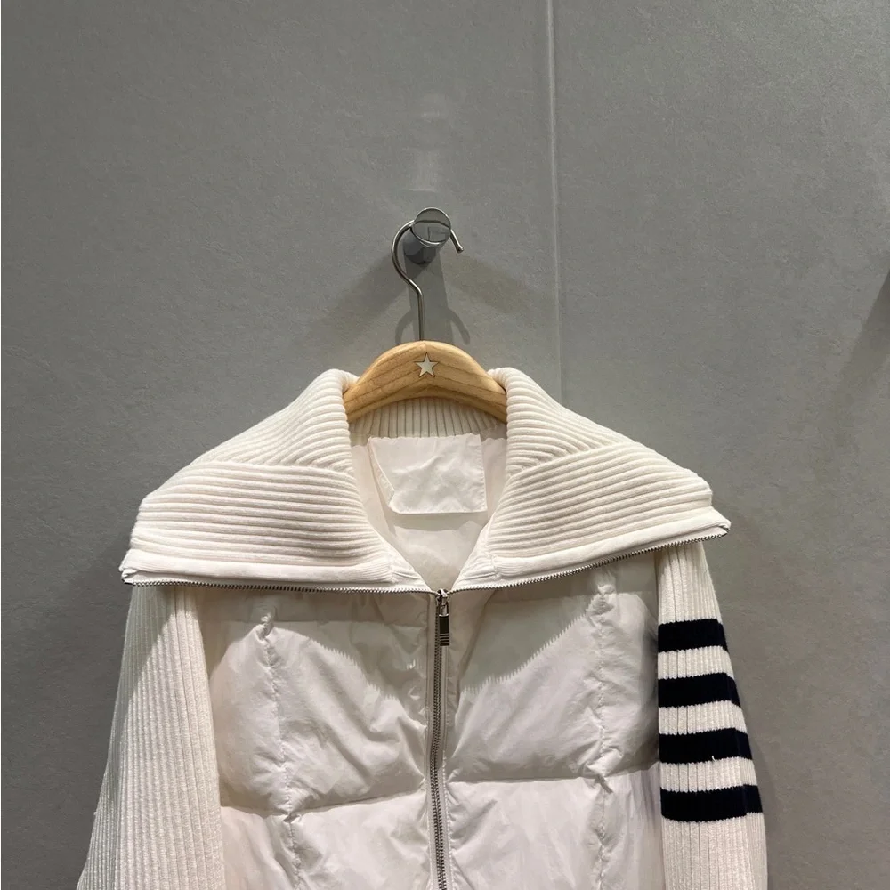 Thom Browne White Puffer Jacket with Black Stripes - Picture 4 of 8